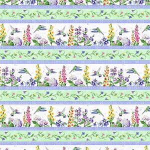 Floral Flutter Border Stripe by Susan Winget for Wilmington Prints 39909-716 Multi  sold by the 1/2 yd.