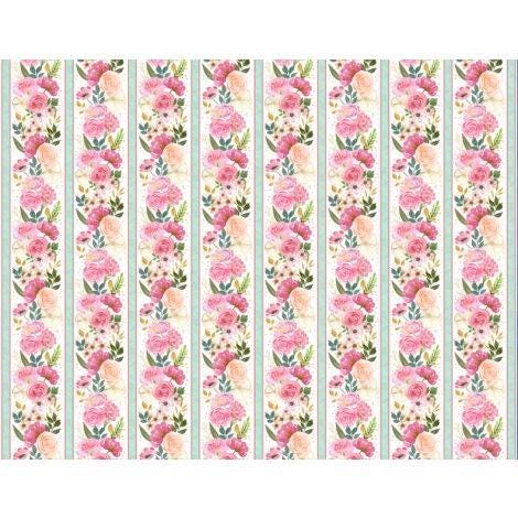 Peony Blossoms Border Stripe by Wilmington Prints 34711-137 Multi sold by the 1/2 yd.