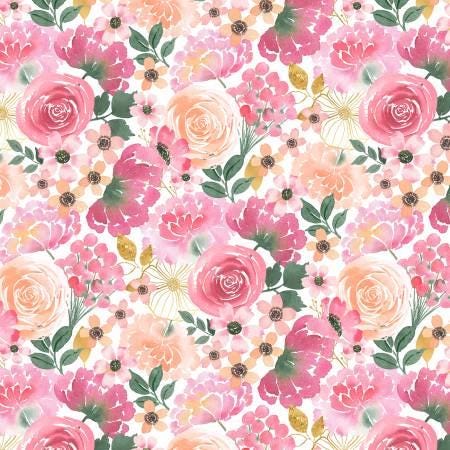 Peony Blossoms by Wilmington Prints 34713-138 Packed Floral sold by the 1/2 yd.