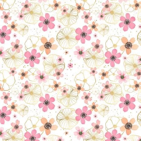 Peony Blossoms by Wilmington Prints 34714-153 White sold by the 1/2 yd.