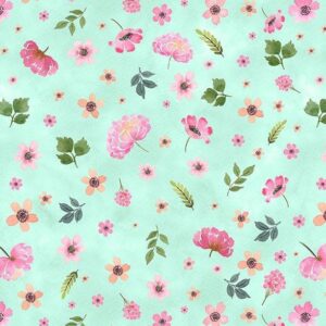 Peony Blossoms by Wilmington Prints 34715-737 Tossed Flowers Teal sold by the 1/2 yd.