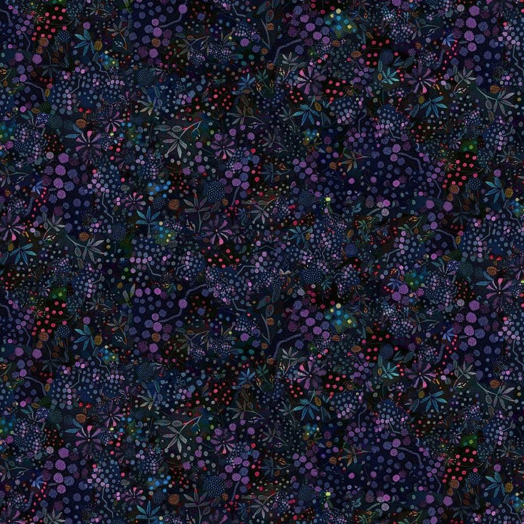 Calico Cat Dotted Wildflowers by Timeless Treasures CD4120 Midnight sold by the 1/2 yd.