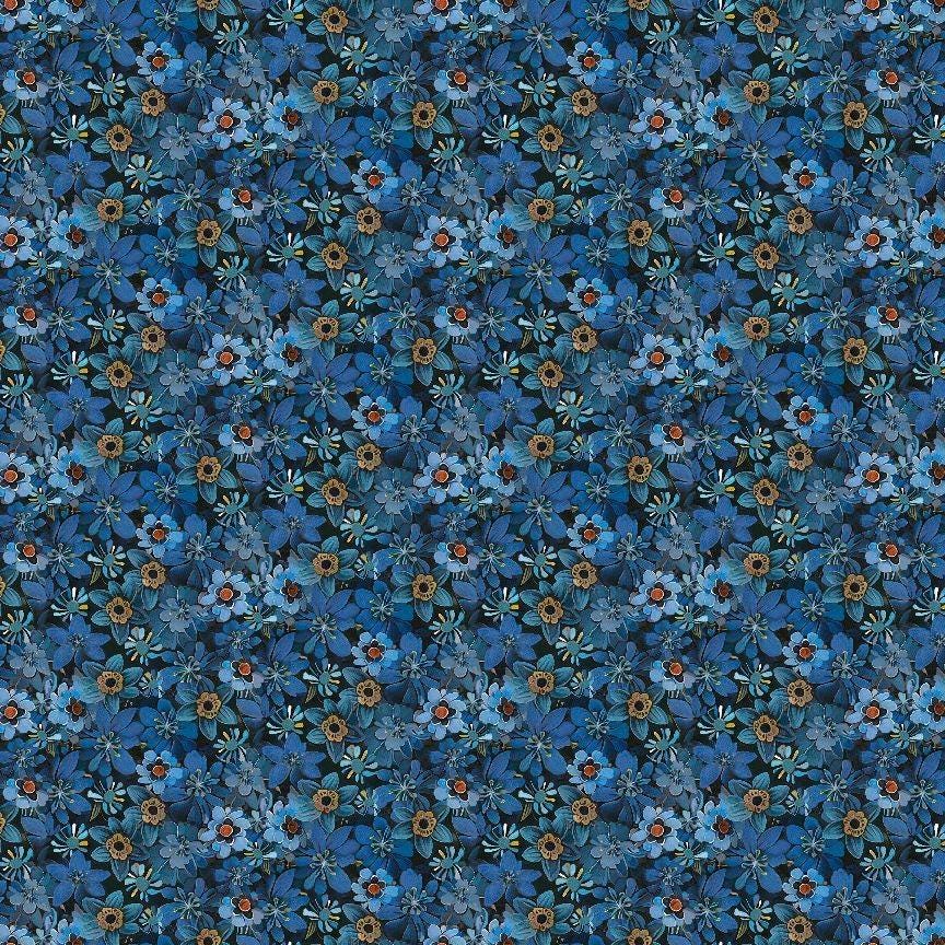 Calico Cat Tiny Packed Floral by Timeless Treasures CD4118 Blue sold by the 1/2 yd.