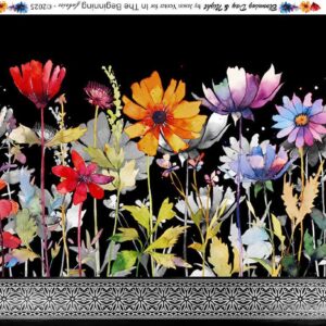Blooming Day And Night by Jason Yenter for In The Beginning 1BDN-1 Black sold by the 1/2 yd.