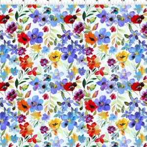 Blooming Day And Night by Jason Yenter for In The Beginning 2BDN-2 Blue Garden sold by the 1/2 yd.